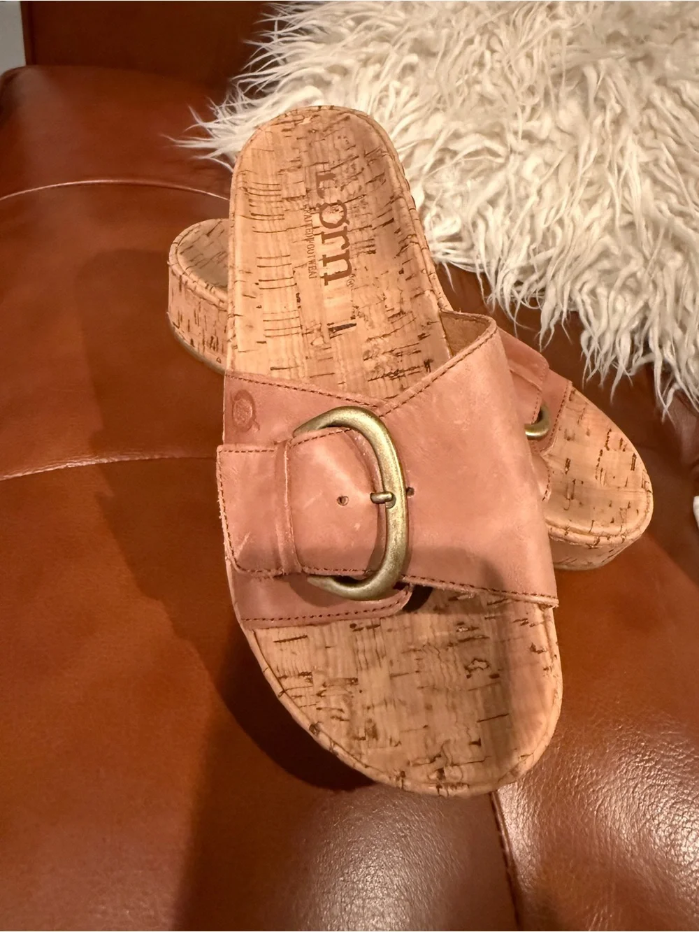 Born Cork Platform Slide Sandals in Rose